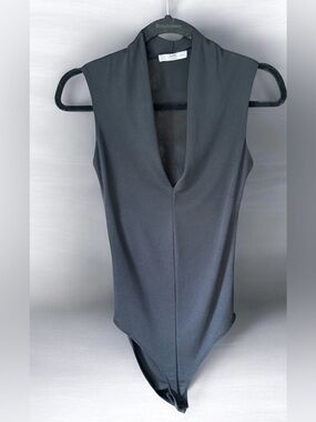 Zara Collection Woman Basic Sheer Mesh Deep V-Neck Bodysuit - Size Small